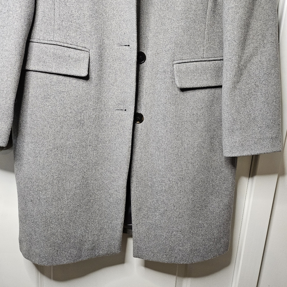 Gray Wool Blend Winter Coat XL Tailored Long Notched Collar Dressy Classic Chic - Picture 5 of 15